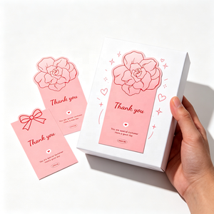 Étiquettes autocollantes imperméables rectangulaires roses Camélia Merci pour la boîte cadeau, scellage personnalisable, fabricant - Product Image 1