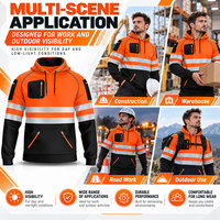 Sweat-shirt de sécurité haute visibilité, vêtement de travail, à capuche, réfléchissant, manches longues, fermeture éclair sur la poitrine, poche kangourou, cordon de serrage pour le personnel d'entrepôt