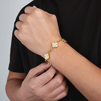 Bracelet Trèfle de Luxe pour Homme, Plaqué Or 18 Carats en Acier Inoxydable avec Onyx Noir et Pierre Verte, Breloque Fleur pour Couple, pour Femme