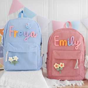 Mochila de Pana Personalizada con Nombre Bordado, Linda Mochila Escolar con Forro de Poliéster y Bolsillo Interior para Niños - Product Image 2