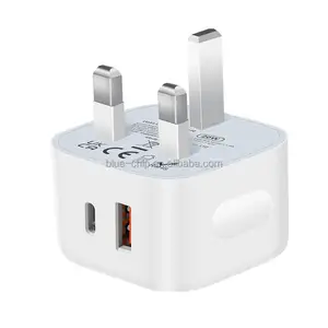 UKCA证书原装英国usb-a Type-C端口插头QC3.0 5V 3A快速充电壁式充电器PD20W 3.0电源适配器适用于Iphone 15