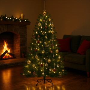 Árbol de Navidad Artificial de 59.1 Pulgadas con Bisagras y 150 Luces LED Cálidas Multicolores, Árbol de Plástico Decorativo para Interiores - Product Image 2