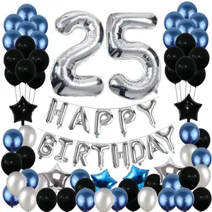 Blau Silber Geburtstags feier Dekoration Set Geburtstags feier liefert alles Gute zum Geburtstag Luftballons Banner Party Dekorationen für Erwachsene 25