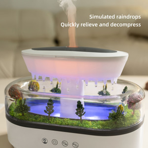 Diffuseur d'arômes Goutte de pluie, humidificateur ultrasonique à brume fraîche, bruit blanc, design paysager micro-plante, plastique, usage domestique, 1 an, grand modèle - Product Image 2
