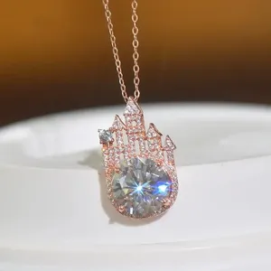 Colliers pour femmes CAOSHI, design de <span class=keywords><strong>château</strong></span> de princesse de luxe, diamants imités ronds, plaqués or rose, pour mariage - Product Image 2