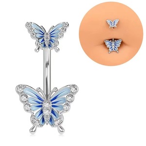 Joyería para Piercing Corporal con Diseño de Mariposa |   Piercings de Esmalte y Diamantes de Imitación |   Piercings para ombligo, barbells industriales, para septum y cartílago - Product Image 5