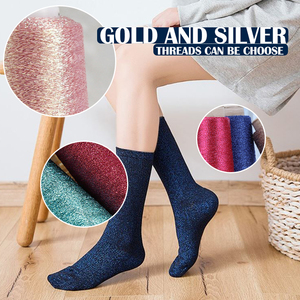 Chaussettes Métalliques pour Femmes Entièrement Personnalisables en Gros – Chaussettes Brillantes en Lurex Or et Argent – Chaussettes Métalliques Personnalisées Scintillantes - Product Image 4