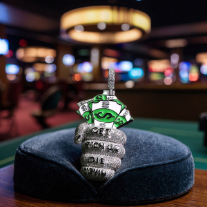 Unisex 925 sterling Silver bạc "Làm Giàu hoặc chết tryin '" đô la LỰU ĐẠN Mặt dây chuyền với Iced out vvs kim cương moissanite hip hop phong cách - Product Image 1