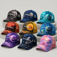 Gorra Trucker con Estampado Galáctico Personalizado OEM ODM, Gorra de Béisbol de Malla de Cinco Paneles para Marcas de Streetwear y Diseñadores