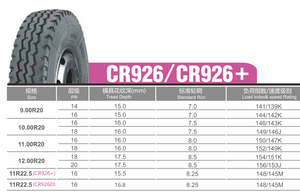 ยางรถบรรทุก TBR รุ่น CR926 ขนาด 9.00R20 10.00R20 11.00R20 12.00R20 ลายดอกยางสำหรับล้อขับ - Product Image 2