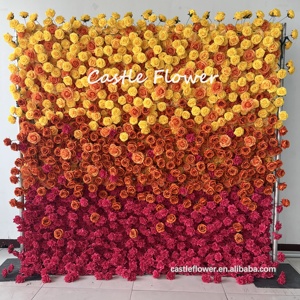 O-W011 Mur de fleurs en tissu enroulable 8ft x 8ft pour événements, décoration de mariage, mur de fleurs artificielles, mur de roses en soie, décoration florale - Product Image 2