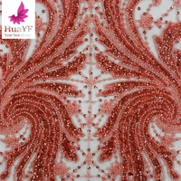 Haut de gamme africain lourd 3d perlé paillettes dentelle haute qualité broderie dentelle robe tissu pour 5 Yards Aso Ebi HY1352-6
