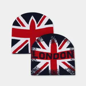 หมวกถักผ้าแจ็คการ์ดยืดได้หมวกบีนนี่ธงชาติลอนดอนหมวกสกีสไตล์อังกฤษ