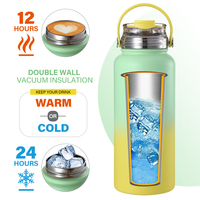 Everich Vente à Chaud Bouteille d'Eau de Voyage en Acier Inoxydable Isolée à Double Paroi à Large Bouche avec Couvercle Tritan 2-EN-1