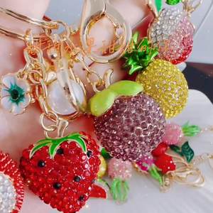 3D Cubic Bling <b>Crystal</b> Rhinestone Keychain Set Strawberry Dragon Fruit Litchi Pineapple Fashion Car Pendant <b>Keyring</b> - Product Image 4