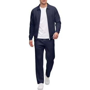 ชุดวอร์มผู้ชายแบบ 2 ชิ้น เสื้อแจ็คเก็ตซิปเต็มตัว กางเกงจ็อกกิ้งทรงหลวม ระบายอากาศได้ดี เหมาะสำหรับใส่ในฤดูใบไม้ร่วง - Product Image 1