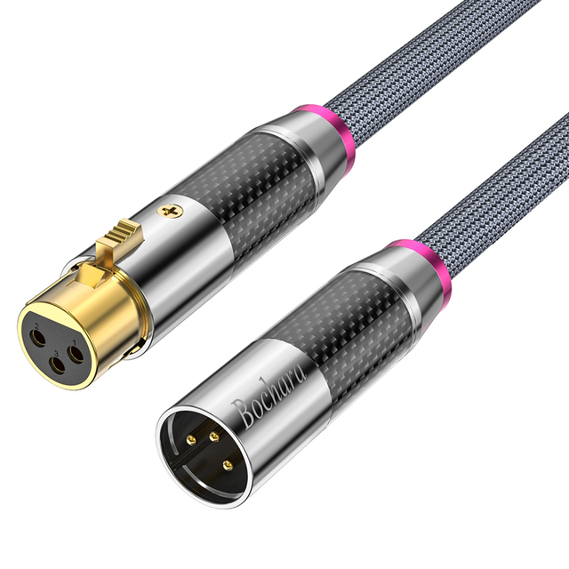 Bochara HiFi Carbon Fiber XLR Male to Female Extension Cable Gold Plated Multi-Shielded 18AWG OD11mm High Quality for Mic Amp