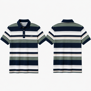 Camiseta Polo Informal de Punto Transpirable de Poliéster y Algodón con Rayas Horizontales, Logotipo Bordado Personalizado - Product Image 2