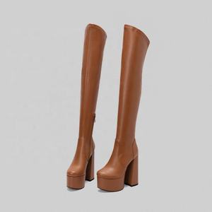 רך PU חומר ירך גבוהה ארוך מגפי פלטפורמת נעלי נשים של מגפי עקבים עבור סיטונאי במפעל מחיר - Product Image 6