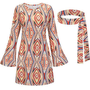 Costume d'Halloween années 70 hippie <span class=keywords><strong>disco</strong></span>, bandana + robe, ensemble deux pièces pour femmes - Product Image 1