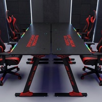 Bureau de jeu extensible AOR moderne en acier inoxydable avec bande LED intégrée, porte-gobelet, crochet pour casque, boîte multiprise personnalisable