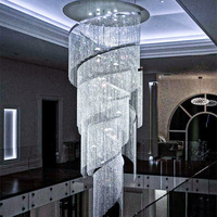 Lustre moderne minimaliste de luxe en acier inoxydable pour hall d'hôtel, villa, duplex, hall creux, salon à double hauteur, cristal
