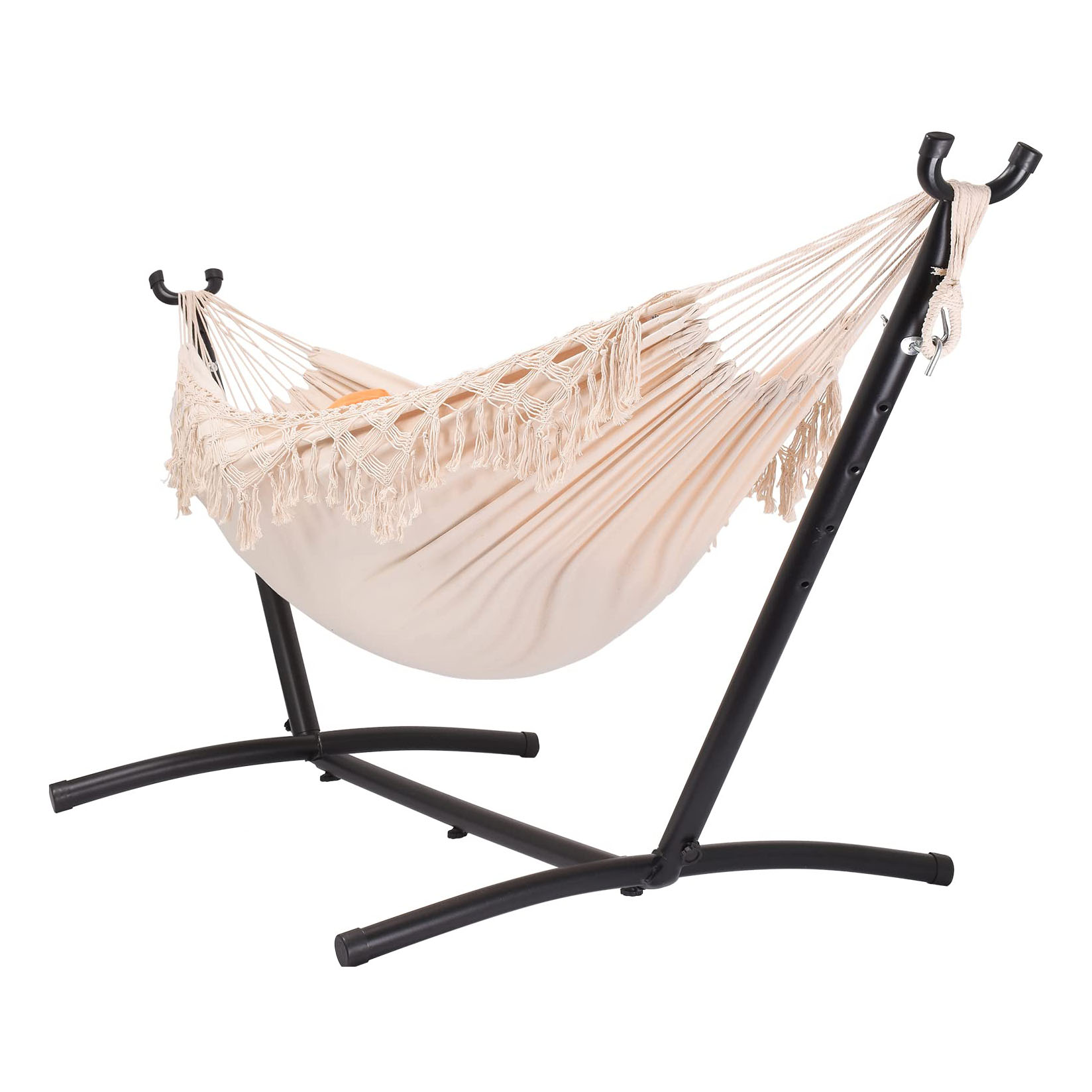 HMK High Quality Macrame Brazilian Hammock Canvas Hammock with Tassels Portable Carry Bag Hammock with Stand