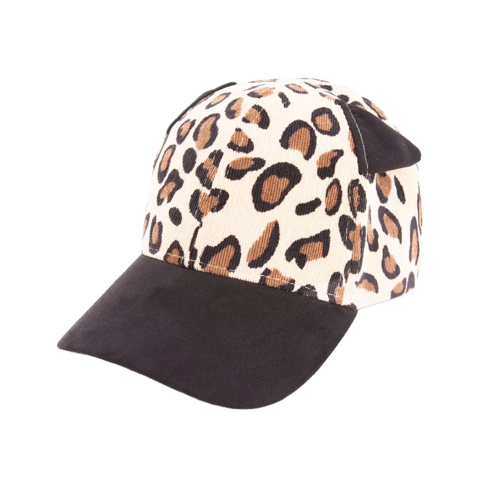 Nuevas gorras de béisbol con estampado de leopardo personalizado de 6 paneles con decoración de orejas