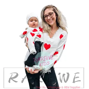 Новый свитер с изображением сердца мама и я с бахромой настраиваемый свитер на День святого Валентина для матери и дочери