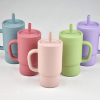 Vaso Infantil de Silicona de Grado Alimenticio con Asa y Tapa, Vaso de Acero Inoxidable 304 de 300 ml, Antiderrames, Libre de BPA, Aislamiento Térmico de 6 Horas