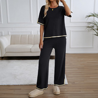 Conjunto de Suéter Tejido para Mujer 2026, Elegante Camiseta de Manga Corta para Mujer, Pantalones Largos, Venta al por Mayor para Boutique