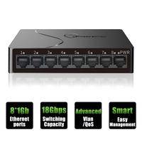 Switch Ethernet de Gestión de Páginas Web en la Nube, Gigabit de 8 Puertos, 10/100/1000 Mbps, Hub de Red con Función QoS