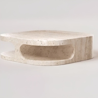 Table basse vintage haut de gamme en travertin naturel Cammy Stone, sans cadre, style moderne et luxueux, pour salon