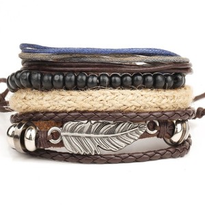 Bracelet multicouche pour hommes, en cuir tissé à la main - Product Image 1