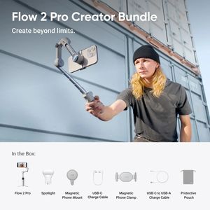 Inst360 Flow <span class=keywords><strong>2</strong></span> Pro Creator Bundle Ringan <span class=keywords><strong>3</strong></span>-Axis Gimbal Pelacak Otomatis Penstabil Ponsel Genggam Gimbal 3D Genggam - Product Image 2