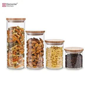 Glass Jar Storage SINO GLASS Trade Assurance 4 Pcs Borosilicate Glass Storage Jar Bamboo Lid Glass Storage Jar