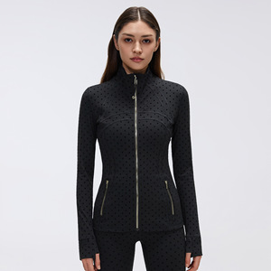 Completo Sportivo da Donna con Stampa a Pois Nera, Leggings e Giacca con Colletto Alto e Cerniera Dorata, Vestibilità <span class=keywords><strong>Slim</strong></span>, Abbigliamento da Palestra di Marca - Product Image 6