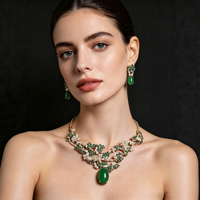 Ensemble de bijoux collier et boucles d'oreilles floraux en zircon cubique vert plaqué or et perles d'imitation XM S300 pour femmes, mariage