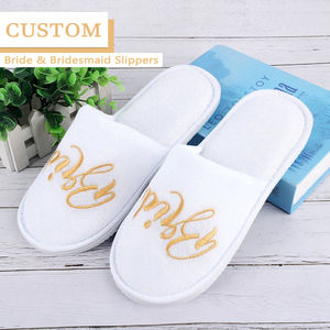 Usa e getta Spa Hotel Party White Velvet Lady LOGO personalizzato ospiti di nozze damigelle d'onore da <span class=keywords><strong>sposa</strong></span> pantofole da donna per la <span class=keywords><strong>sposa</strong></span> - Product Image 1