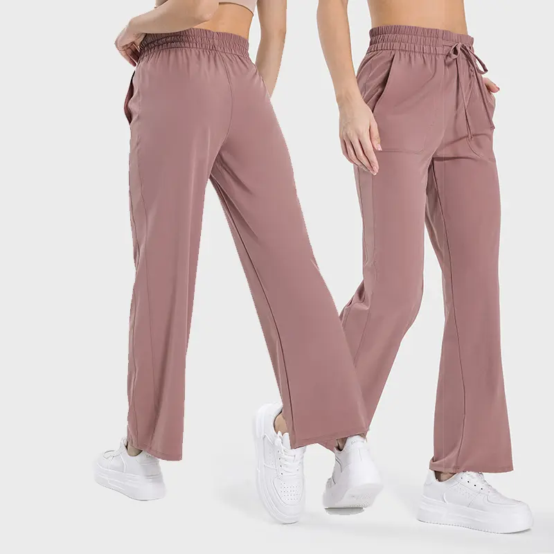 Wholesale Drawstring High Waist Casual Sweatpants Double Pockets Straight Leg Fitness Pants Sports Sweatpants For Women