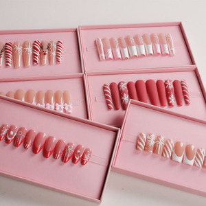 10 faux ongles à motifs de Noël, forme amande, couvrance totale, nail art 3D avec colle pour doigts - Product Image 5