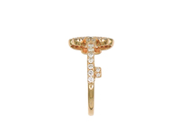 Bague ouverte en or jaune 18 carats sertie de diamants, motif clé en filigrane, bijou de luxe pour femme