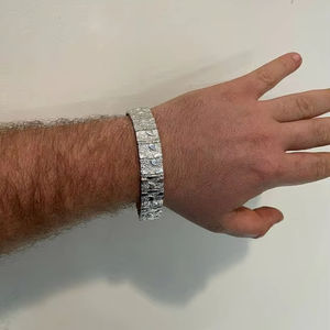 Stylish 925 Sterling Silver Cuban Link Bracelet Lab Grown Moissanite Diamond Minimal Design Jewelry - Product Image 1