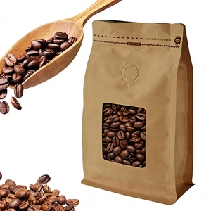Sacs à café personnalisés imprimés avec valve et <span class=keywords><strong>fermeture</strong></span> éclair, fond plat, en papier kraft de qualité alimentaire, pour grains de café, emballage personnalisé en gros - Product Image 1