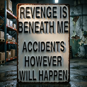 Divertente Targa in Metallo 'La Vendetta è Sotto di Me' - 'Gli Incidenti Si Sono Avuti Come Si È Avuto' - Decorazione da Parete Retrò in Latta per Garage, Officina, Ufficio - Regalo Scherzo - Product Image 1