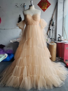 2025 nouveau sans bretelles doux filet grand ventre boule Robe doux Tulle Robe pour séance Photo à manches longues à volants Robe de douche de bébé - Product Image 6
