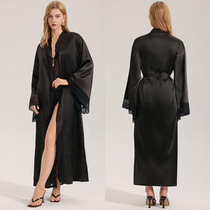 Robe <span class=keywords><strong>de</strong></span> chambre en satin noir Lumee avec dentelle satinée, sexy, pour femmes, vêtements <span class=keywords><strong>de</strong></span> maison printemps-été, robe <span class=keywords><strong>de</strong></span> <span class=keywords><strong>nuit</strong></span>, robe <span class=keywords><strong>de</strong></span> chambre en satin pour femme - Product Image 3