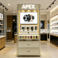 Support d'affichage pour montre connectée double face personnalisé avec écran publicitaire LED et zone d'essayage interactive, design moderne et luxueux