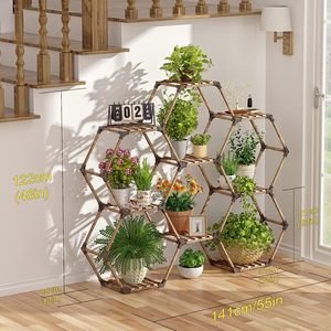 Support à <span class=keywords><strong>plantes</strong></span> hexagonal d'intérieur, <span class=keywords><strong>étagère</strong></span> à <span class=keywords><strong>plantes</strong></span> en bois d'<span class=keywords><strong>extérieur</strong></span>, support à <span class=keywords><strong>plantes</strong></span> en forme d'échelle pour 9 pots, support à <span class=keywords><strong>plantes</strong></span> transformable - Product Image 3