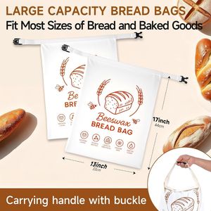 Sacchetti per Pane Personalizzati Riutilizzabili <span class=keywords><strong>in</strong></span> Cotone Cerato per Pane Fatto <span class=keywords><strong>in</strong></span> Casa, Sacchetti Antipolvere per Conservazione del Pane - Product Image 3
